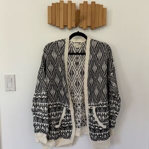 Women’s Black and Cream Printed Cardigan, Size M/L